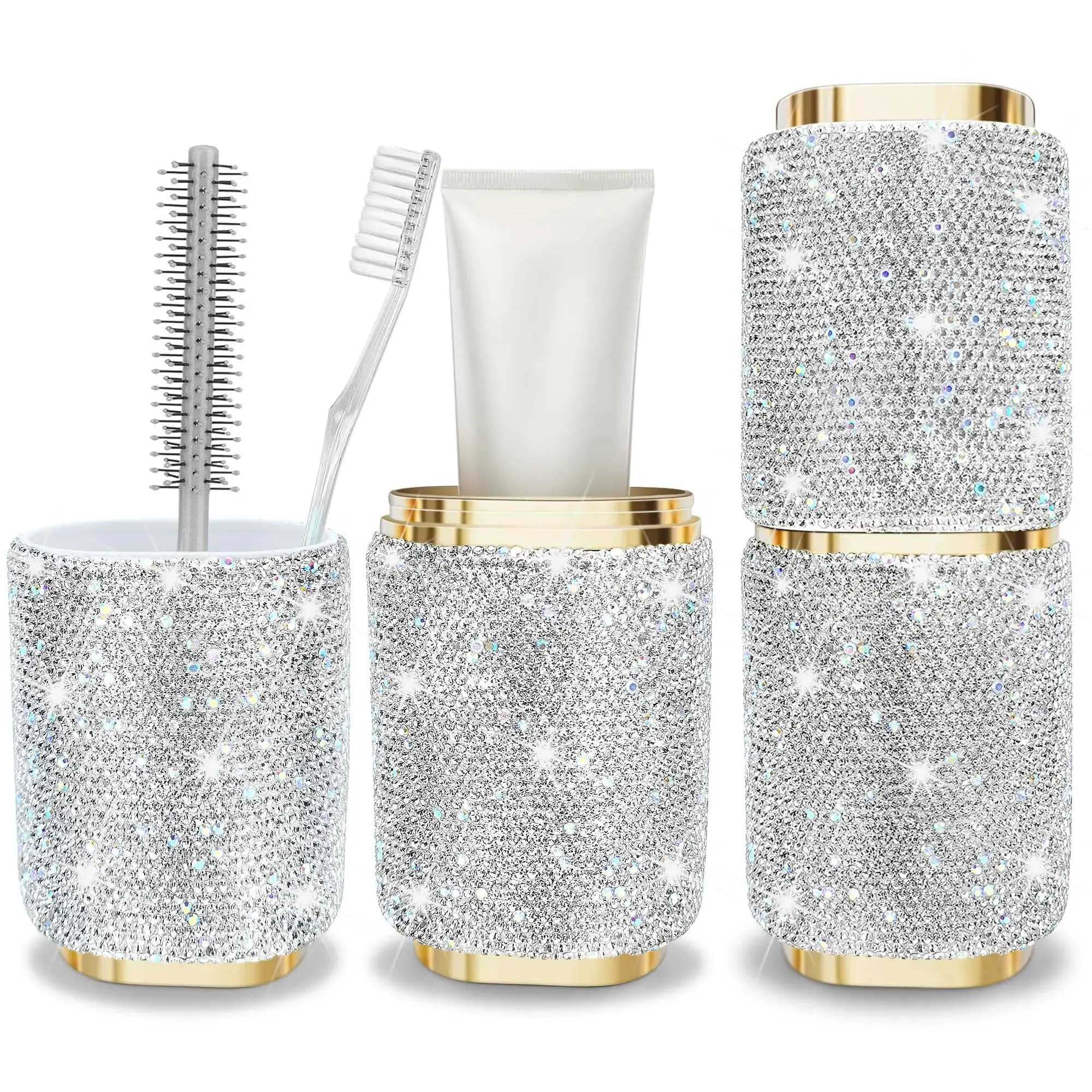 Multifunctional Toothbrush Cup Bling Bathroom Toothpaste Holder Storage Box Travel Toiletries Organizer Tooth Brushes Protector