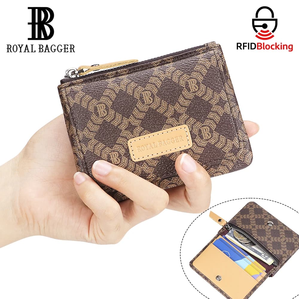 Portamonete da donna in vera pelle Royal Bagger, portafoglio porta carte da donna con blocco RFID, piccolo portafoglio casual con cerniera per monete