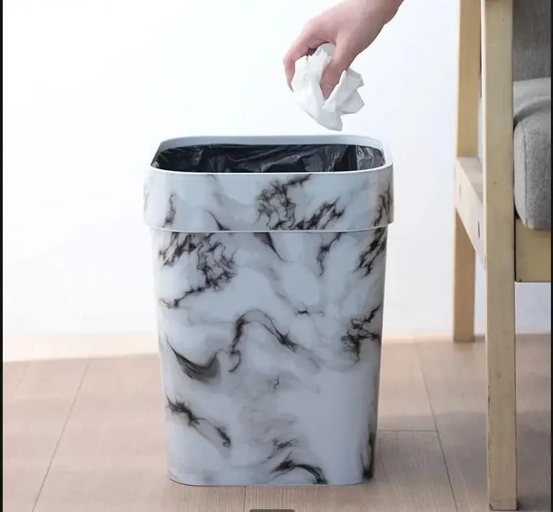 White Marbling Plastic Trash Can Without Cover Wastebasket Garbage Bin Storage Basket Square Waste Bins Cleaning Tools