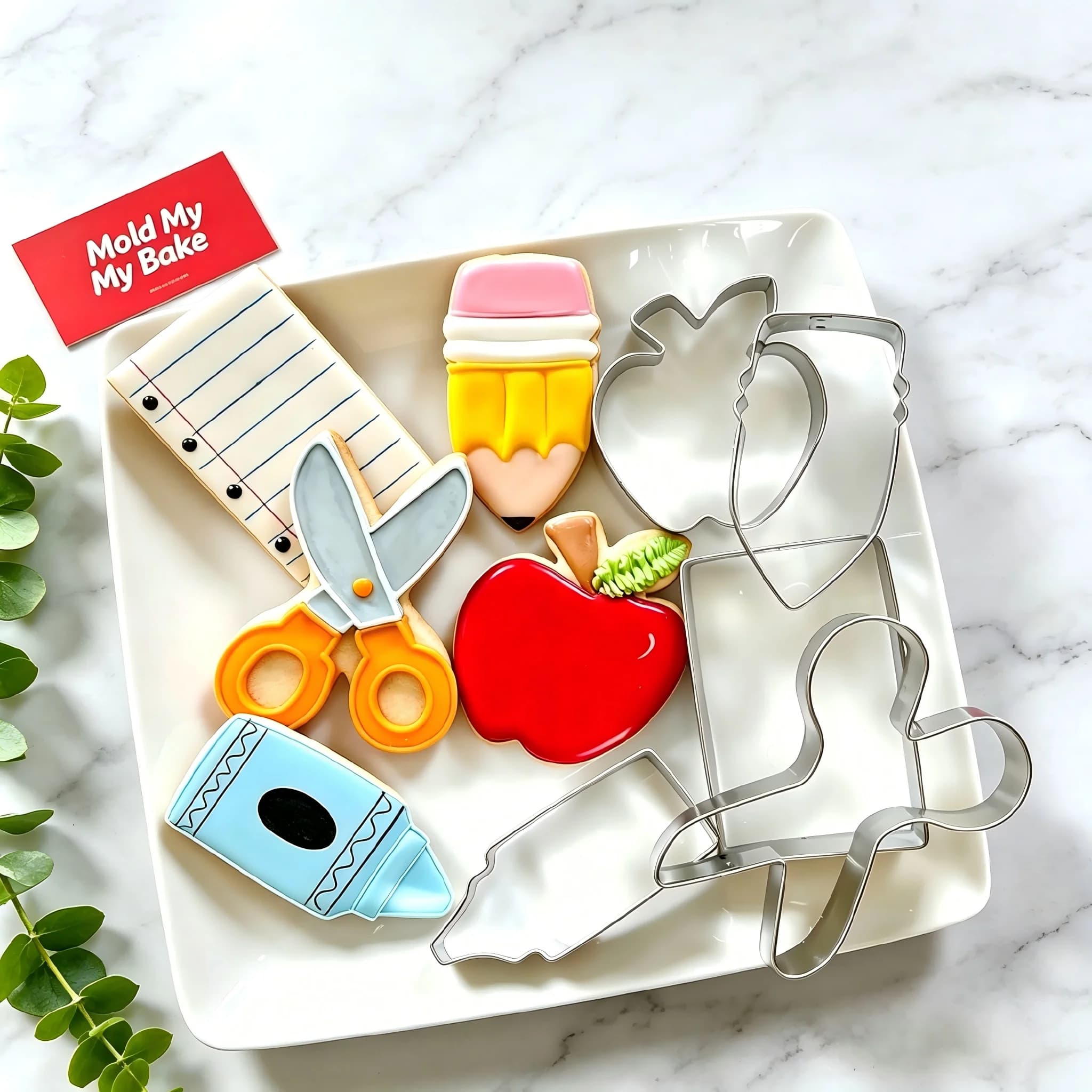 7PCS Cookie Cutter Set, Food Grade Stainless Steel, School Theme Crayon Apple Ruler Book, Teacher Gift Home Baking DIY