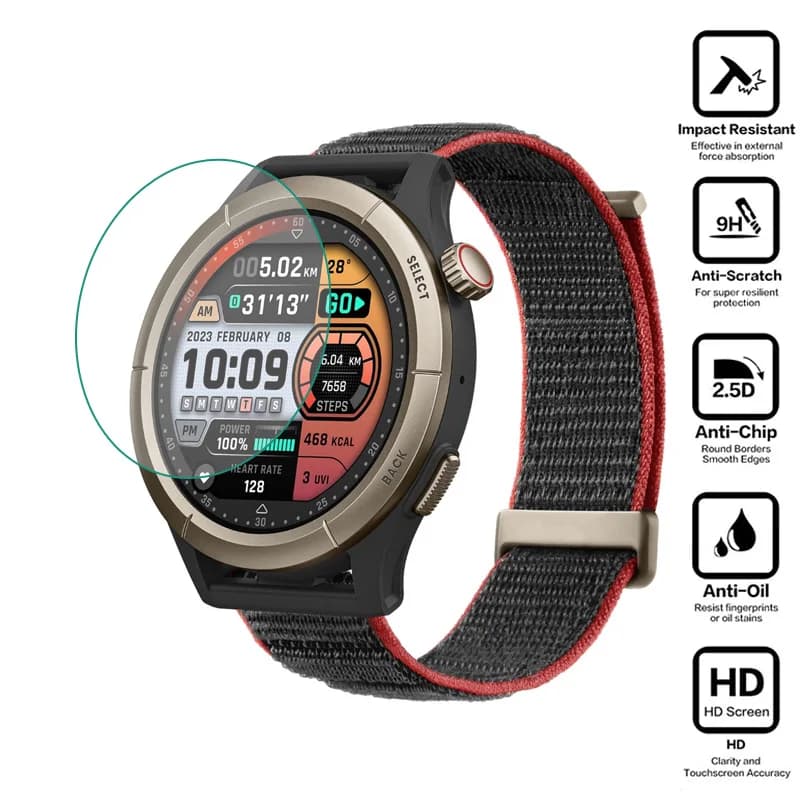 Pellicola protettiva trasparente per Smartwatch HD in vetro duro per Amazfit Cheetah / Cheetah Pro Smart Watch accessori per la copertura della protezione dello schermo