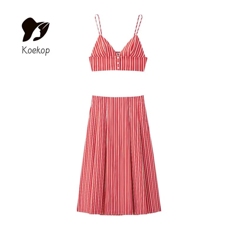 Koekop Short Top With Sexy Striped American Striped Women's Fashion and Halter Women's skirt chic by high waist vintage maze