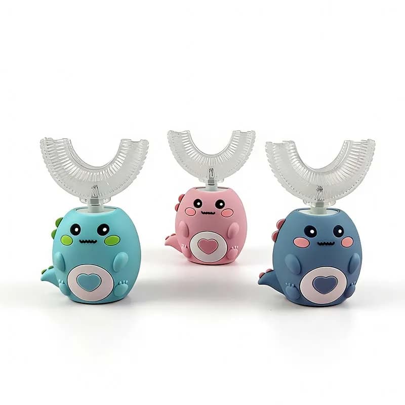Spazzolino elettrico wireless a ultrasuoni a forma di U - Spazzolino automatico in silicone impermeabile per bambini con design a cartone animato per lo sbiancamento dei denti