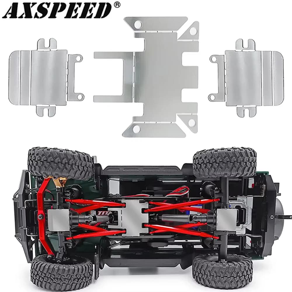 AXSPEED Stainless Steel Chassis Armor Skid Plate Axle Protector for 1/18 RC Crawler TRX4M Bronco Defender Upgrade Accessories