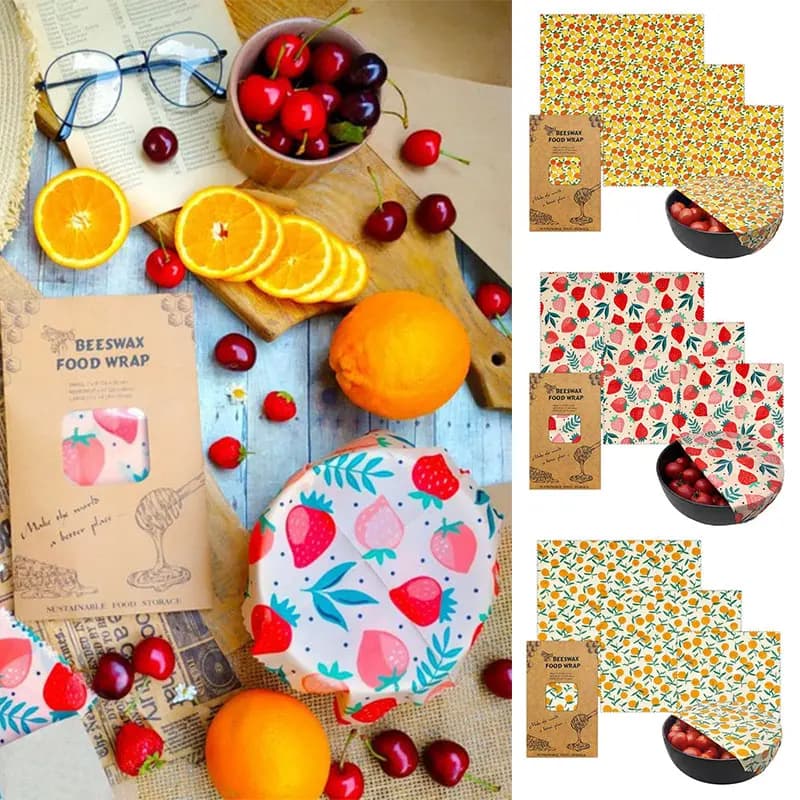 3 pz/set cotone cera d'api panno avvolgente riutilizzabile naturale commestibile conservante panno Eco cibo fresco copertura della borsa carta da cucina