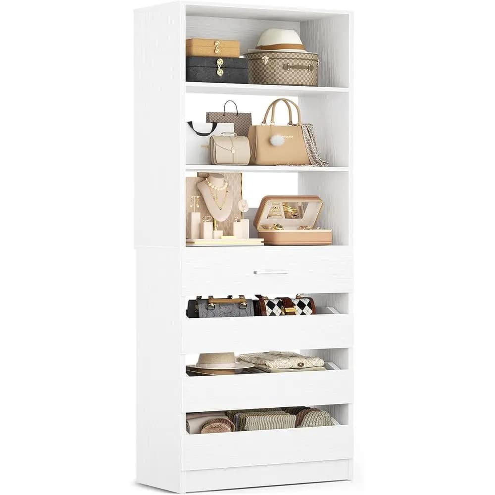 Organizing system for 4 shelves in white wood from 21,3 inches for small cabinets