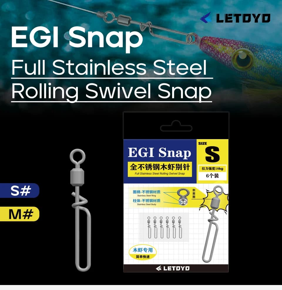 LETOYO Girella Girevole in Acciaio Inox 6-20 Pezzi per Egi da 1.5 # -4.0 # Esche artificiali per la pesca del calamari, jig per seppie, egi lure.