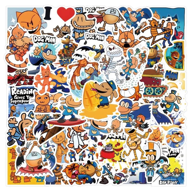 55pcs Comics Dog Man Graffiti Stickers Decals Suitcase Laptop Computer Water Cup Guitar Decoration DIY Kids Classics Toy