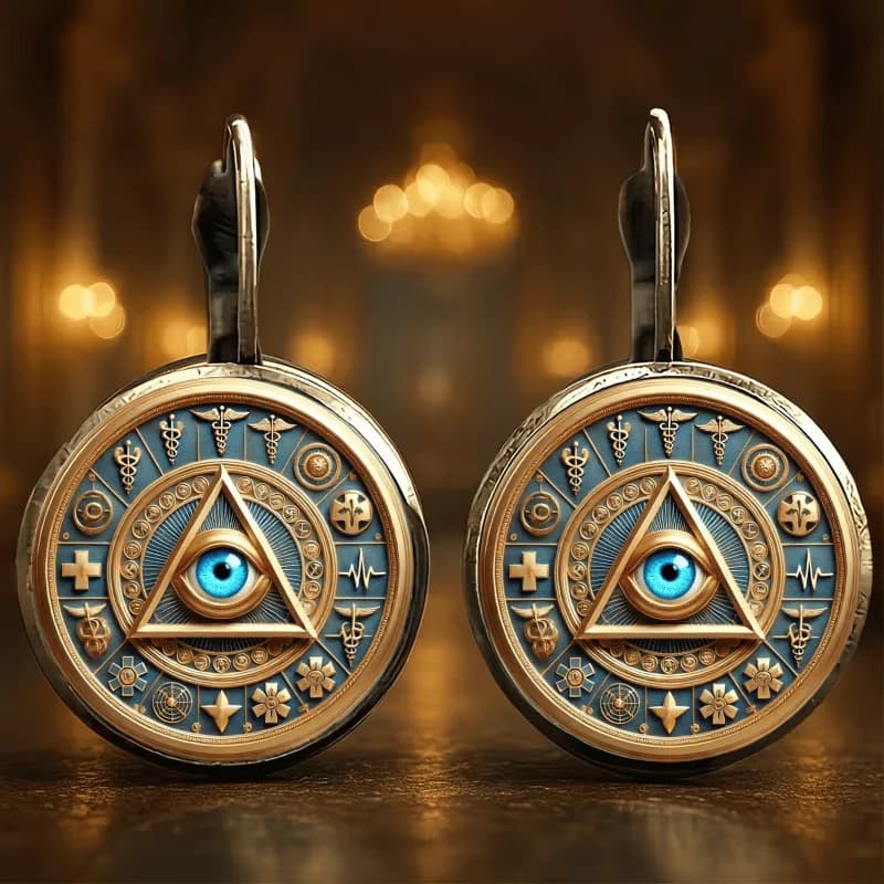 Retro and mysterious style! Blue-eyed medical-style earrings with a unique exotic flair.