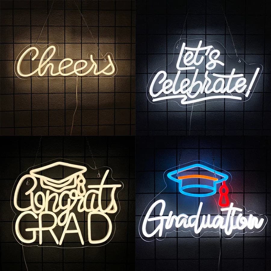 Insegne al Neon per Decorazione Murale con Alimentazione USB, Luci LED con Scritte per Camera da Letto e Feste, Insegna al Neon 'Festeggiamo'