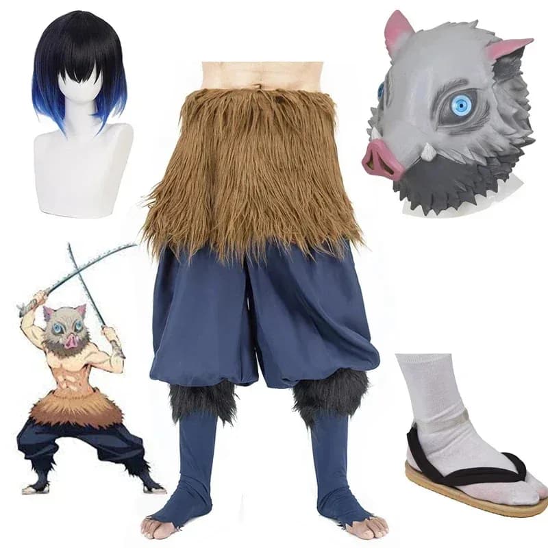 Nuovo 2025 Anime Demone Slayer Kimetsu No Yaiba Hashibira Inosuke Costume Cosplay Maiale Maschera di Silicone Calzini Neri Sandali Parrucca ❤ ★ ♥ ♡