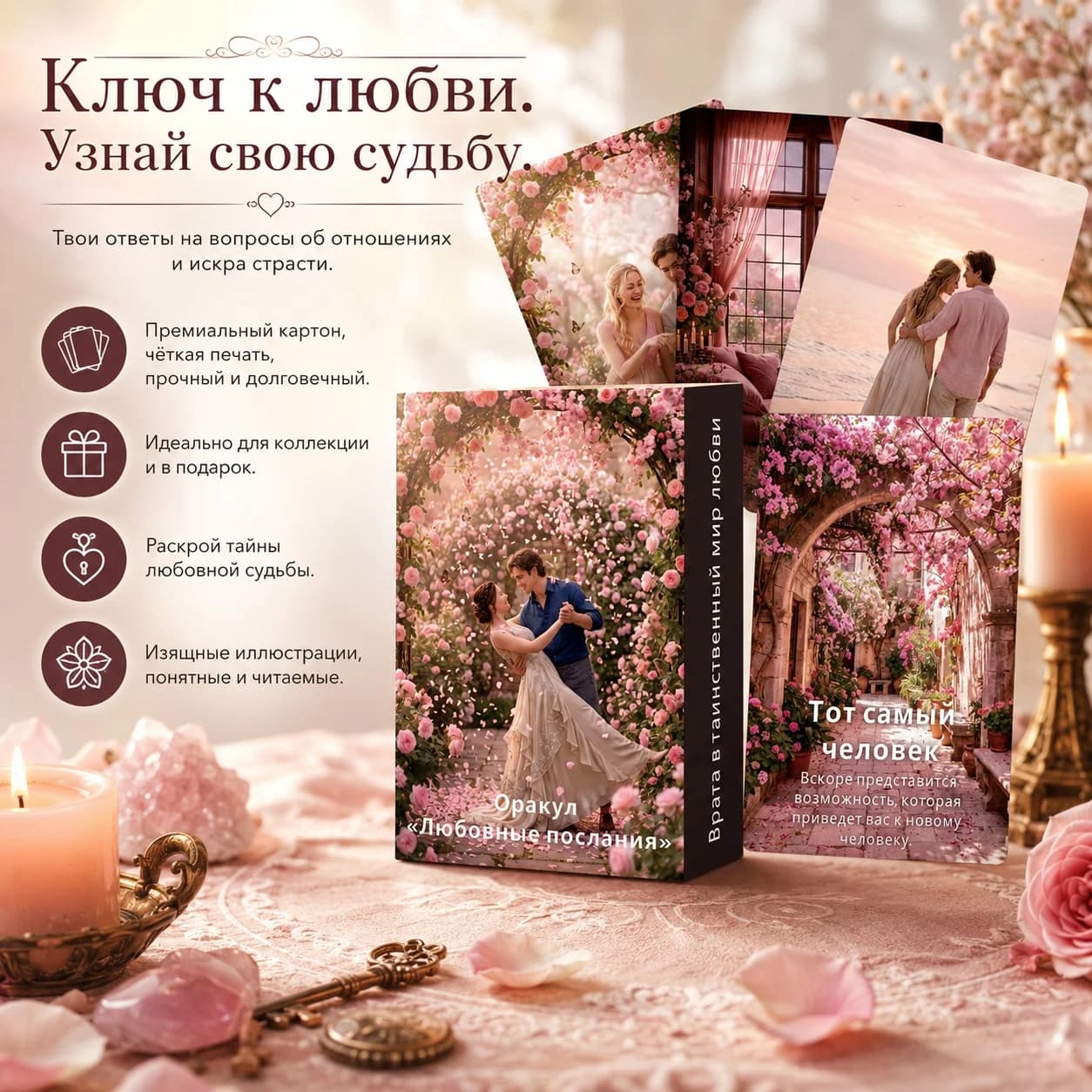 Russian Minimalist Modern Love Messenger Oracle Cards, 50 Soul Mate Tarot Cards, Psychological Guidance Divination Cards, Gift