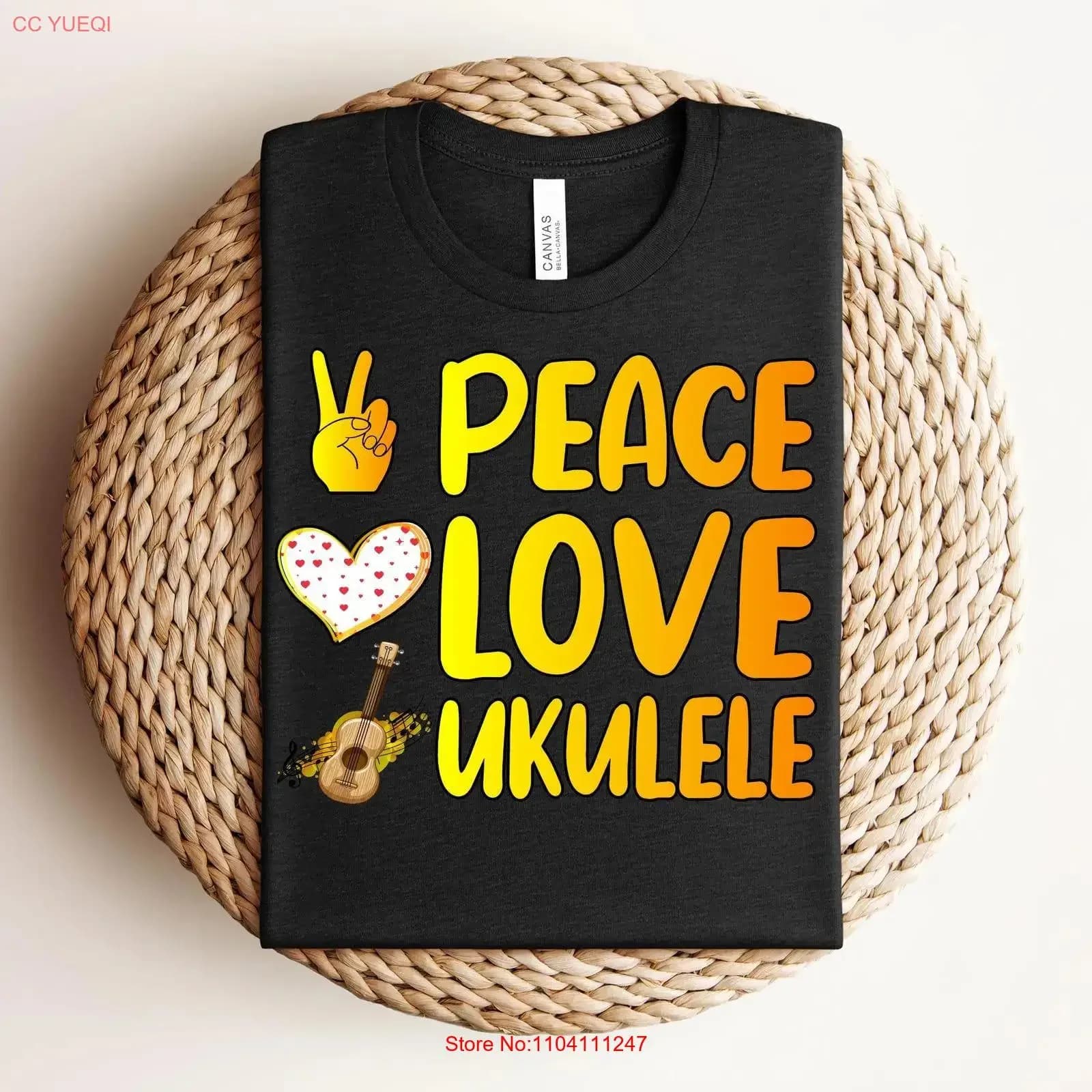 T-shirt Hippie Ukulele Peace Love Harmony vintage lavata elasticizzata versatile streetwear unisex traspirante morbida