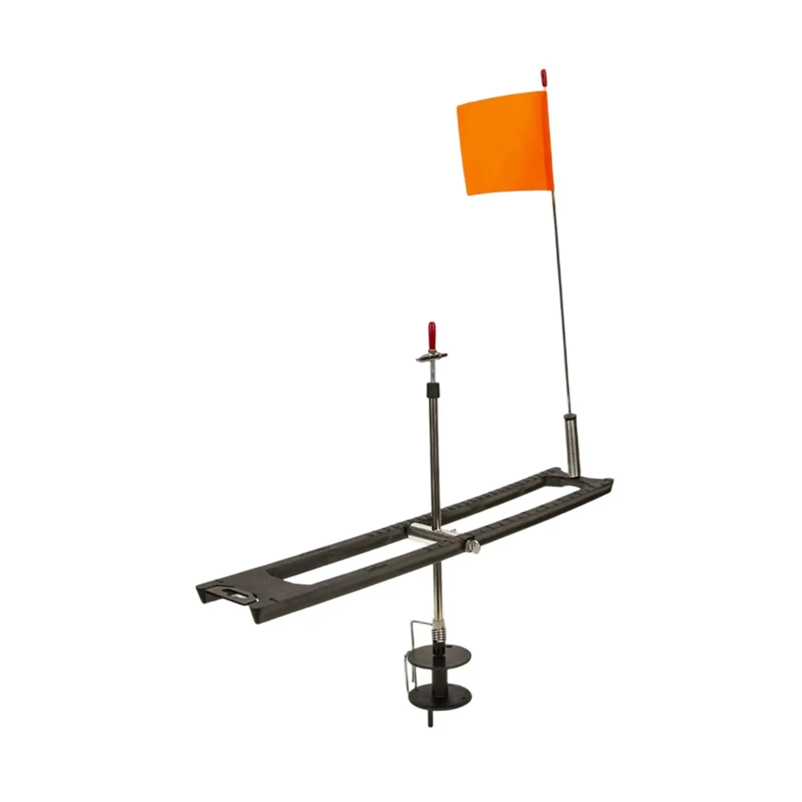 Ice fishing rod with portable folded fishing gear tip with flags with orange rod