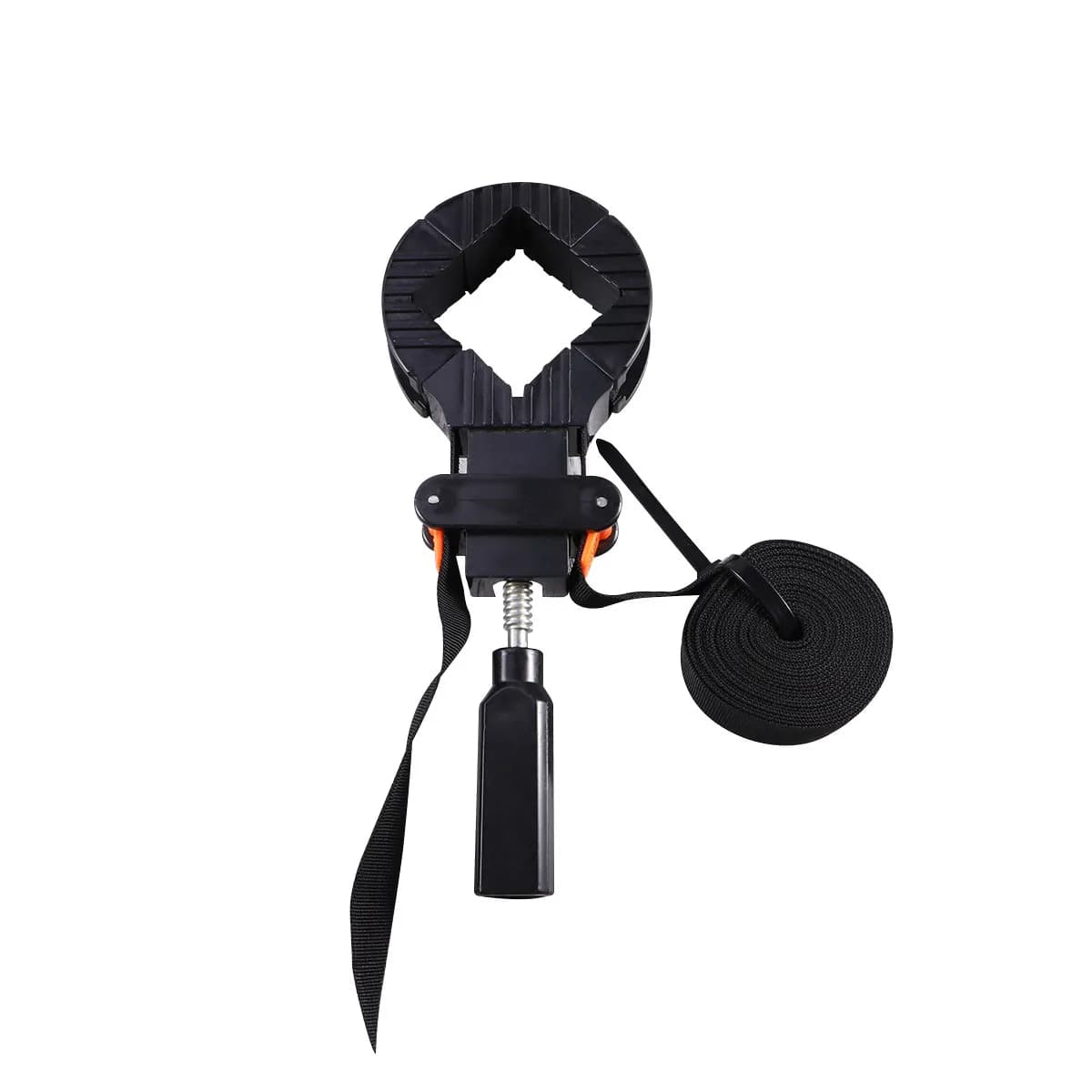 Durable nylon frame clamp for wood processing, frames, square shapes, round and irregular, with anti-scratch bearings, indispensable tool, black