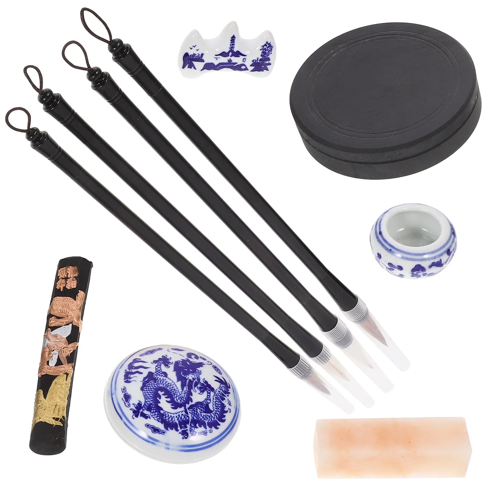 Chinese Calligraphy Brush Set Four Treasures of The Study Writing Ink Stick Paper Inkstone Kit High Quality Beginners Collector
