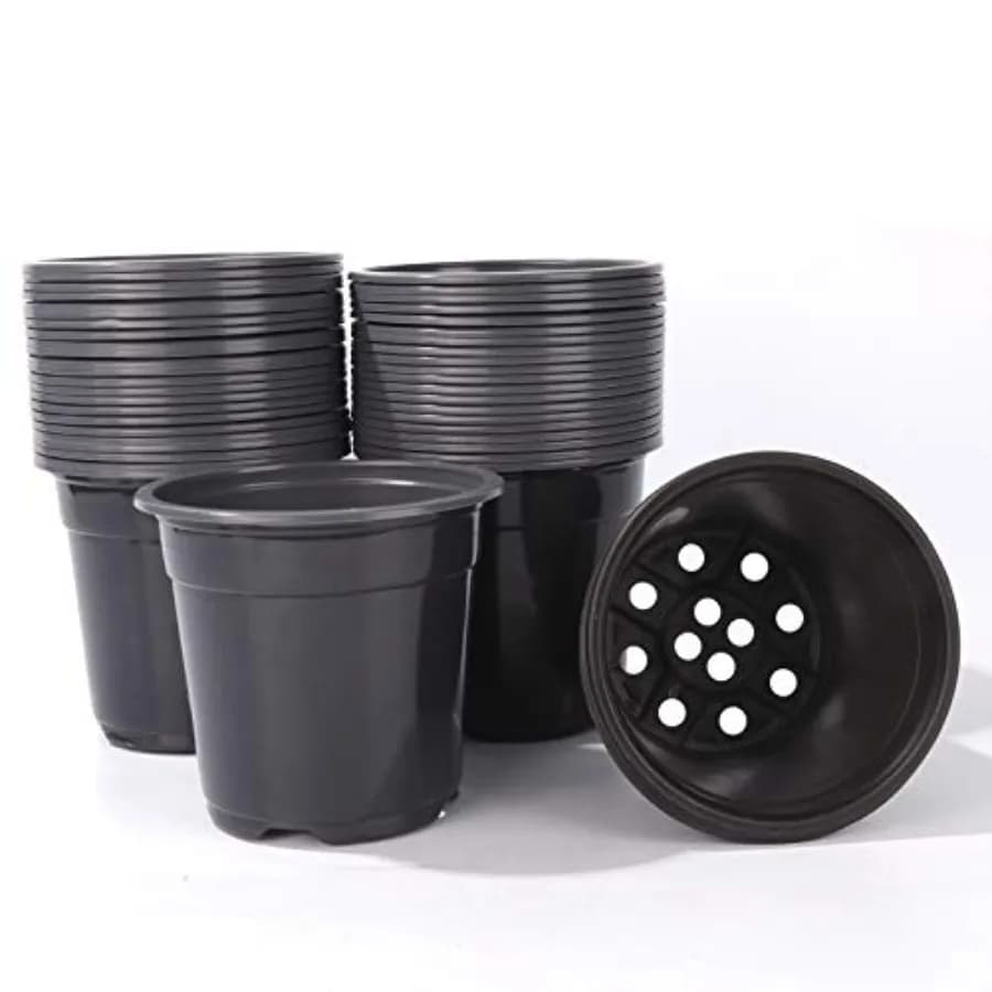 6 inch black plastic nursery vases, 100 pieces, 0.5 gallons, for plants, flowers, planting, seedlings, reusable, for transplanting