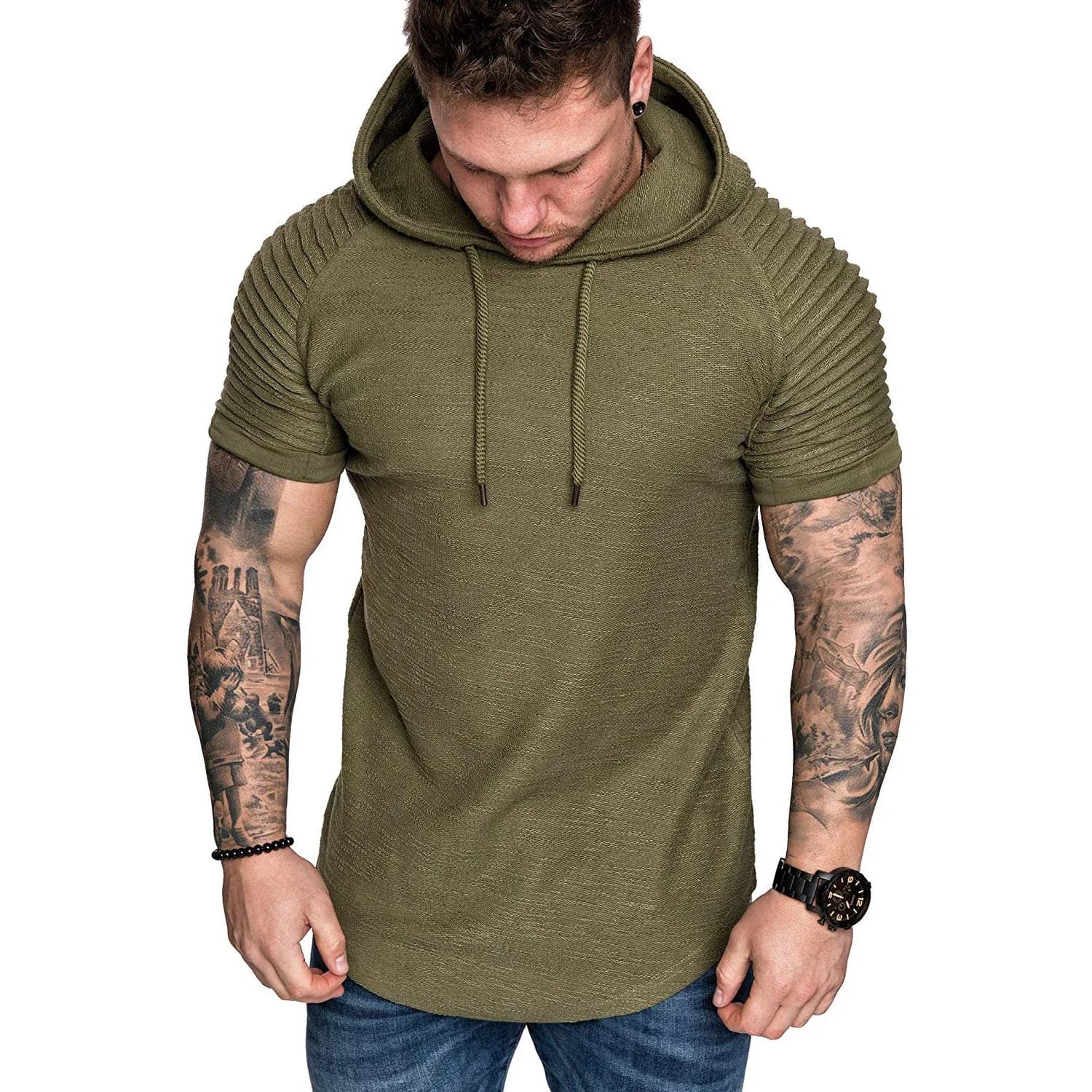 MRMT 2026 Nuovissime Felpe con Cappuccio da Uomo, Moda Casual, Tinta Unita, Pullover a Maniche Corte per Uomo