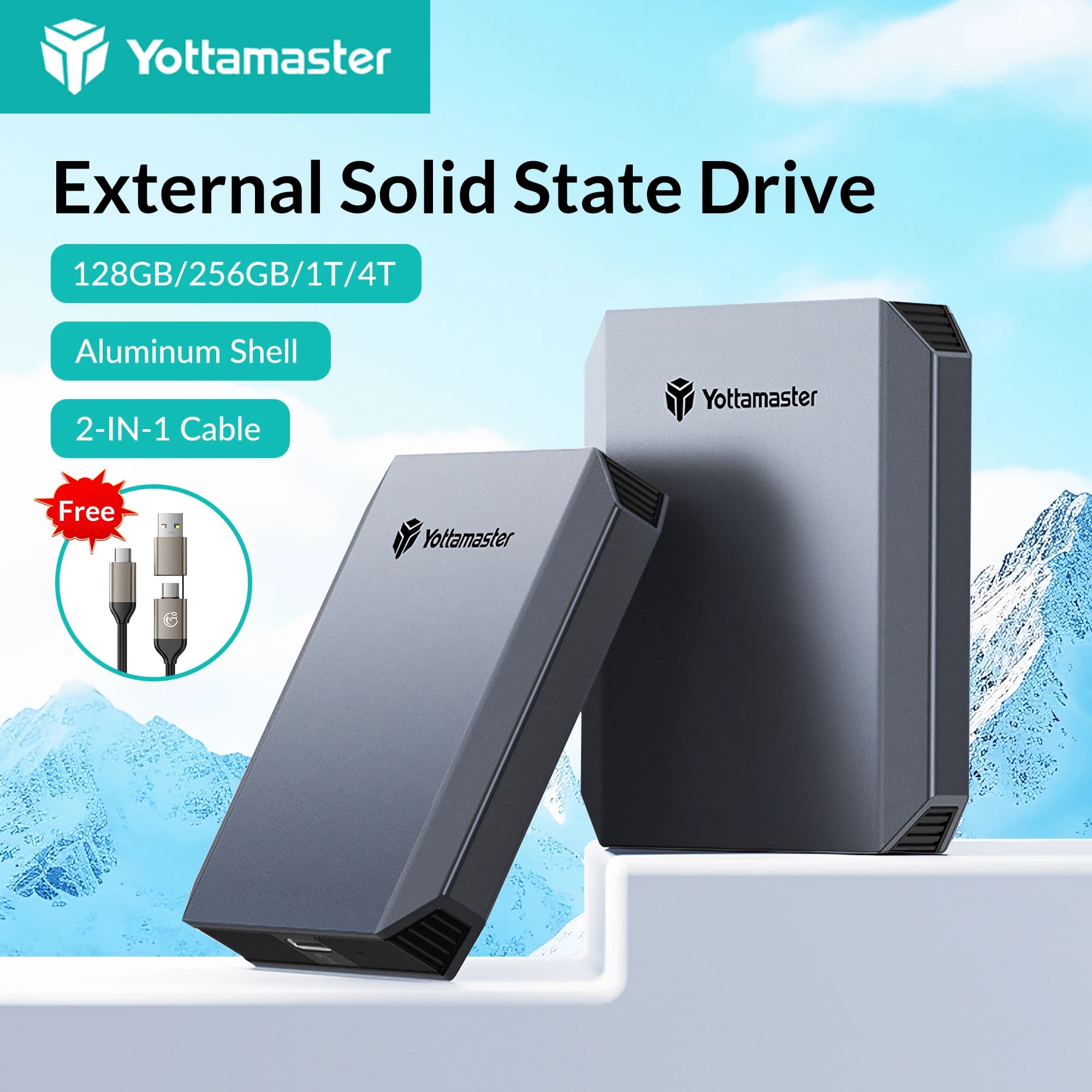 Yottamaster YM5PLUS Unità esterna SSD portatile Guscio in alluminio Disco rigido a stato solido da 4 TB 256 GB Disco rigido 5 Gbps PSSD Tipo C 4K ProRes