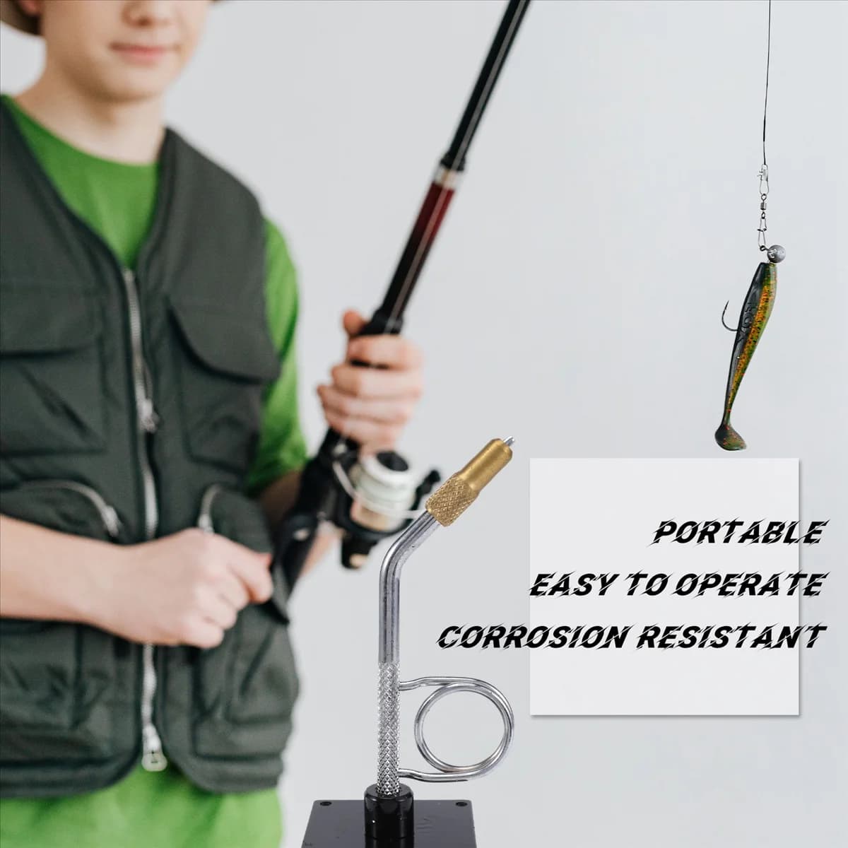 ONNL Morsa portatile per legare la mosca con base rotante con morsetto a C Kit per attrezzatura da pesca in lega da viaggio Attrezzatura da pesca a mosca Strumento di rilegatura del gancio