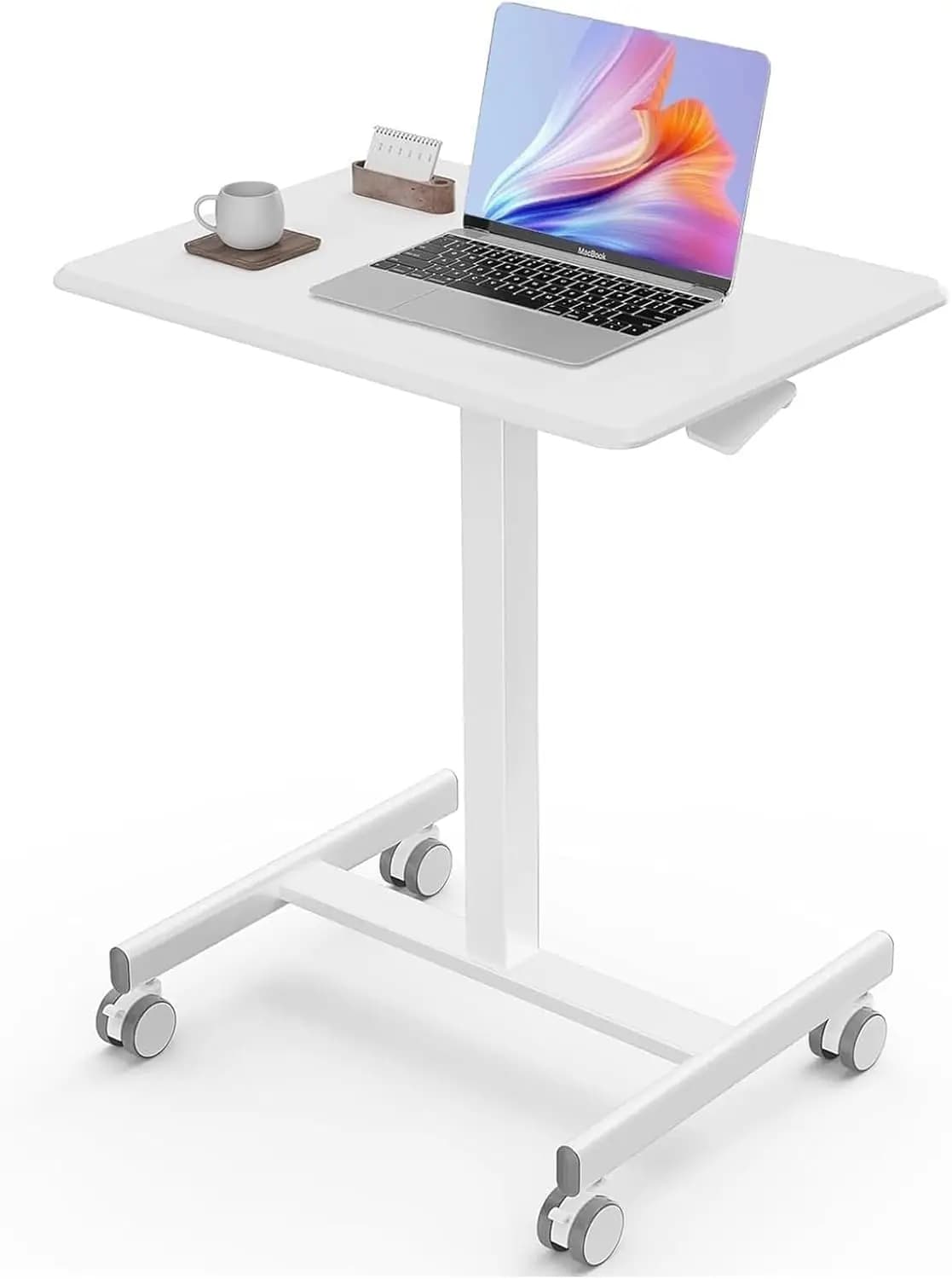 Scrivania Portatile per Laptop con Altezza Regolabile e Ruote Bloccabili, Bianca - Postazione di Lavoro Sit-Stand