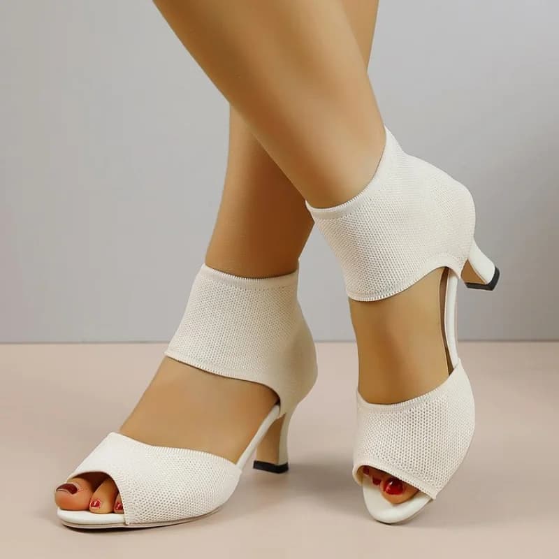 Nuovi Sandali Estivi con Tacco Alto e Punta Aperta, Scarpe da Donna con Tacco a Blocco Lavorato a Maglia, Eleganti e Versatili per Ufficio e Occasioni Casual