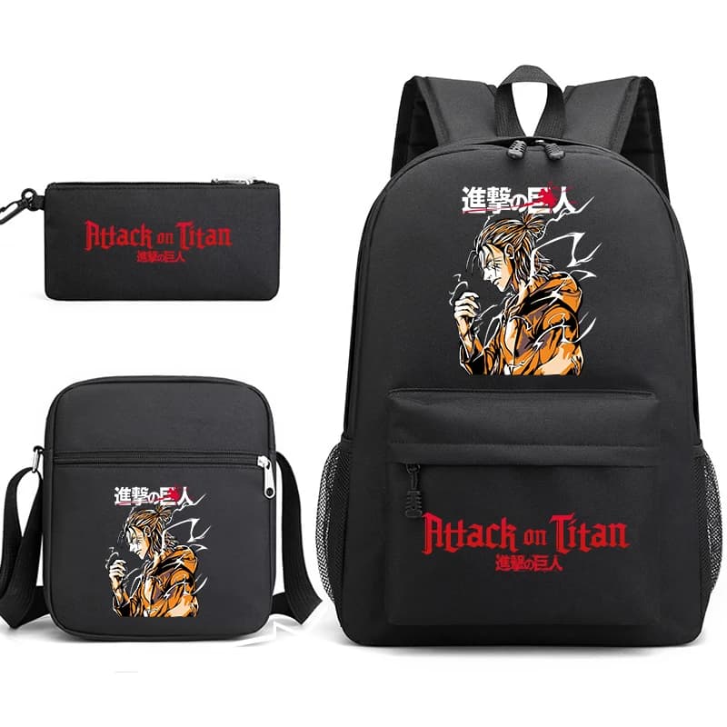 Set Zaino Scuola Anime Attack on Titan con Borsa a Tracolla e Astuccio per Ragazzi e Ragazze, Zaino da Esterno Trio