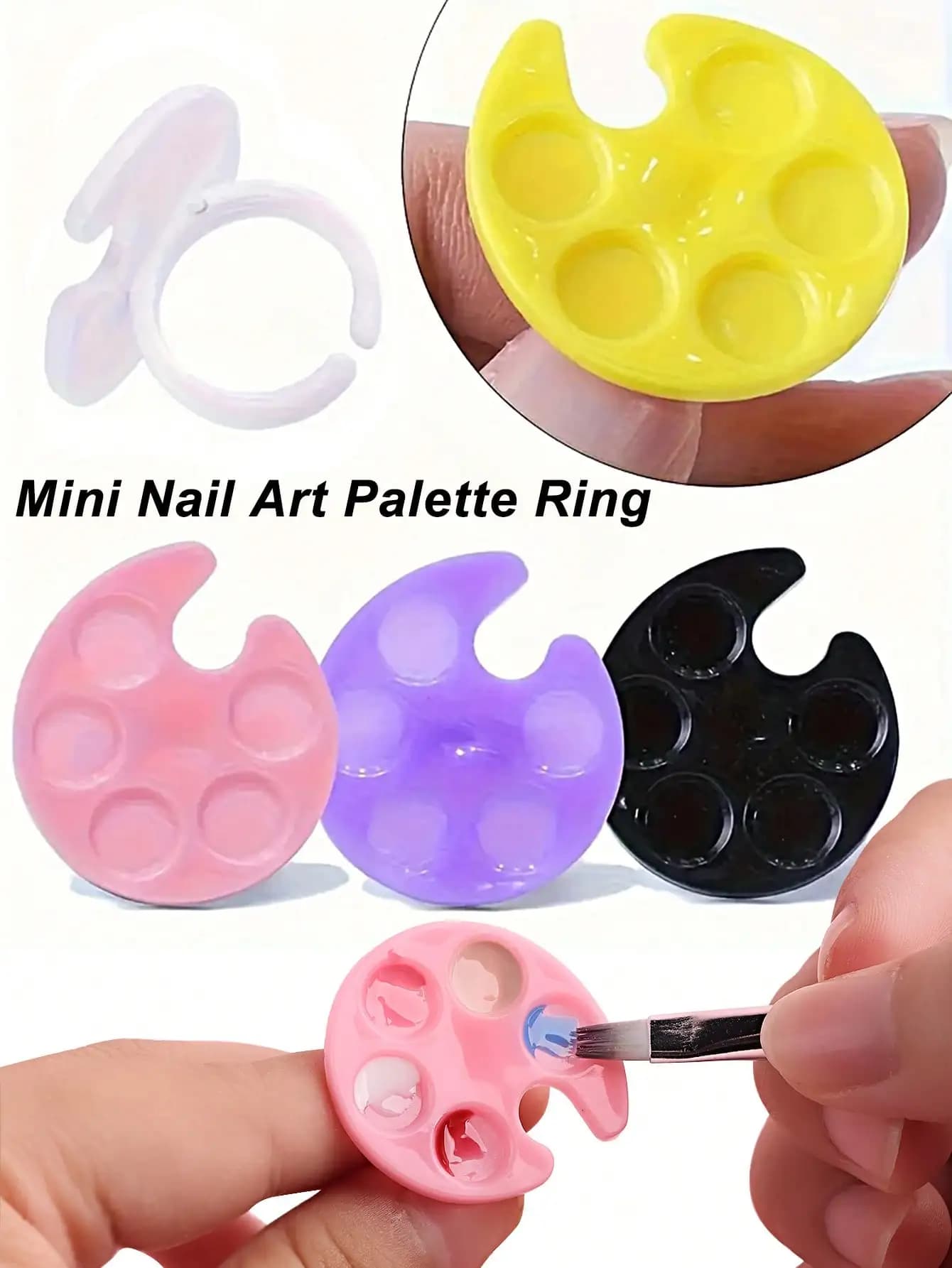 2 pezzi/5 pezzi Mini Palette ad Anello per Nail Art, Palette Ovale da Dito per Miscelare Pigmenti per Unghie, Leggera per Nail Art