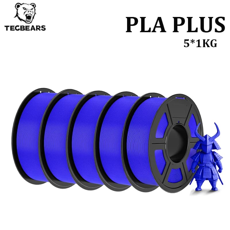 3D Filament TECBEARS PLA PLUS 5KG/5 Rolls PLA+ 1.75mm, Precise Wrap, Colored Spools for FDM 3D Printing Materials