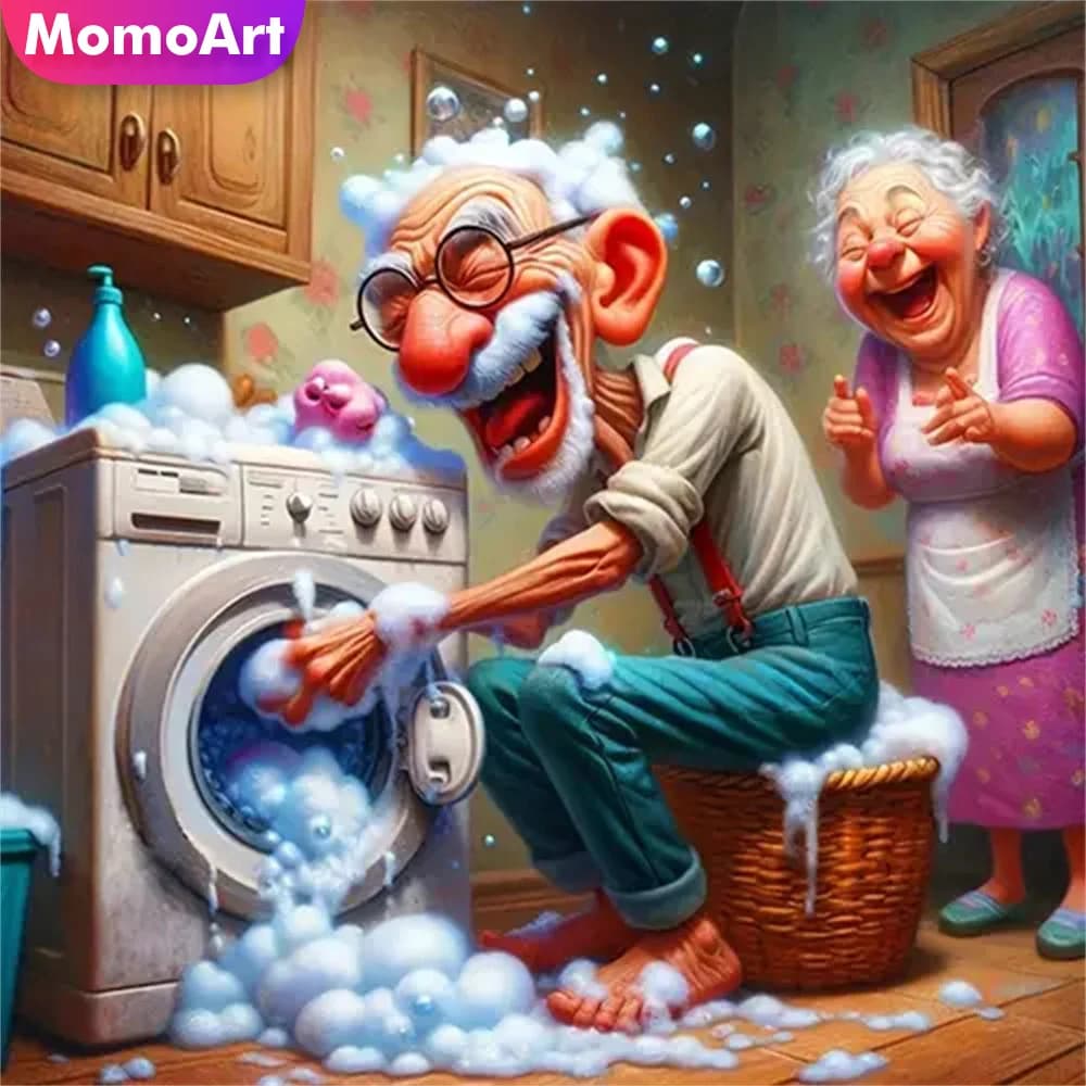 Momoart Pieno Quadrato Rotondo Diamante Ricamo Coppia Ritratto Immagine Di Strass Pittura Di Cartoni Animati Persone Anziani Mosaico Wall Art