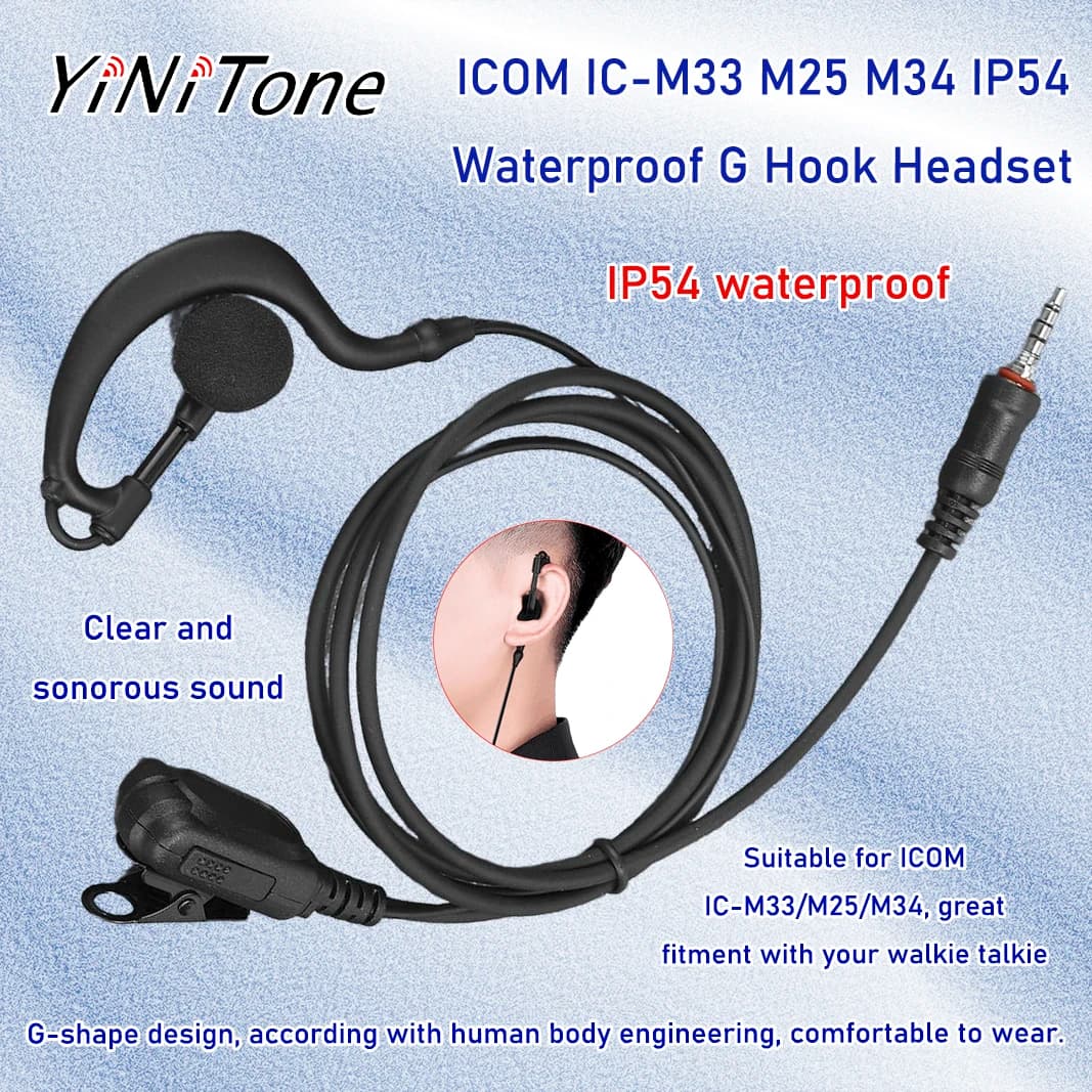 Gancio per l'orecchio a forma di G Auricolare per ICOM IC-M33 M25 M34 Walkie Talkie Ham Radio IP54 Auricolare impermeabile