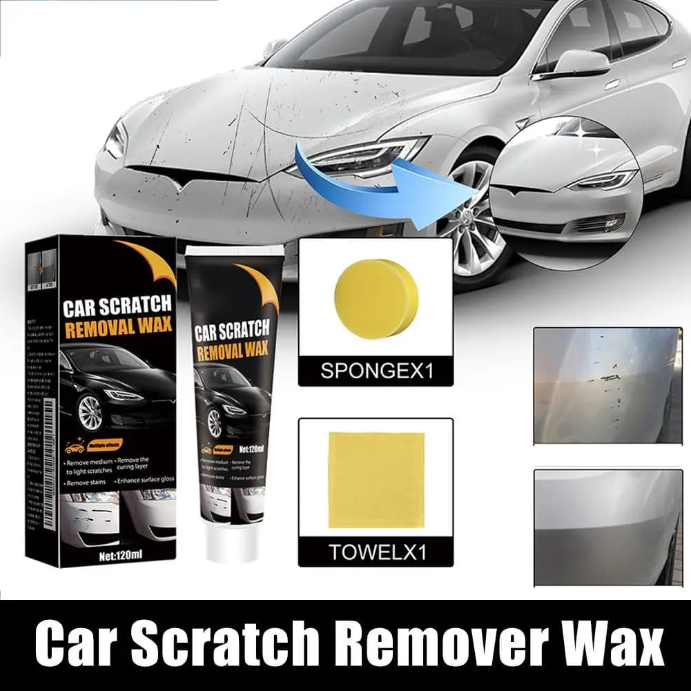 Cera per Riparazione Graffi Auto, Kit Lucidante Rimuovi Graffi Auto da 120ml con Spugna e Panno, Cera per la Cura della Vernice Auto per Graffi e Macchie