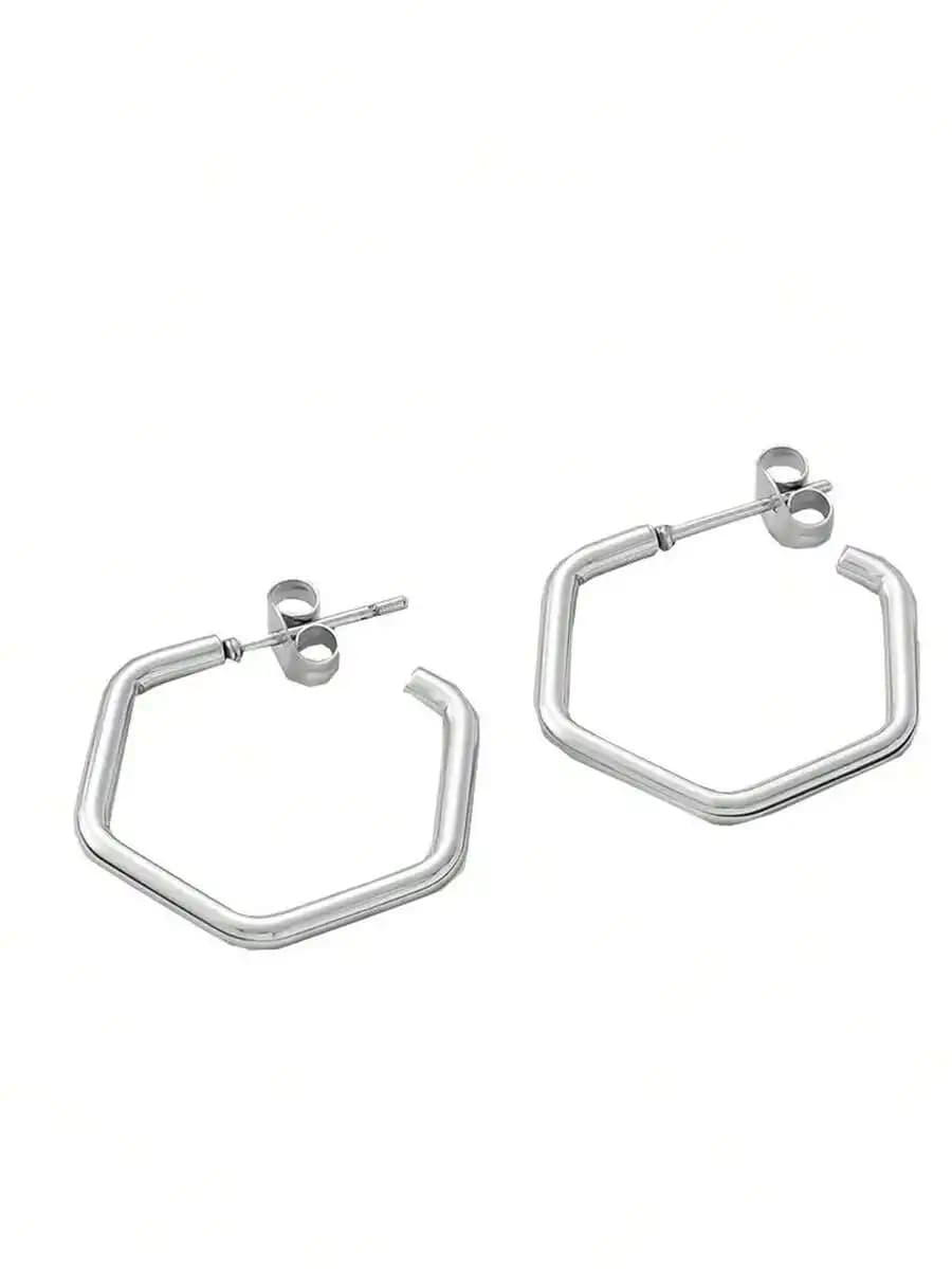 Geometric Stainless Steel Hexagon Stud Earrings Minimalist Fashion Jewelry