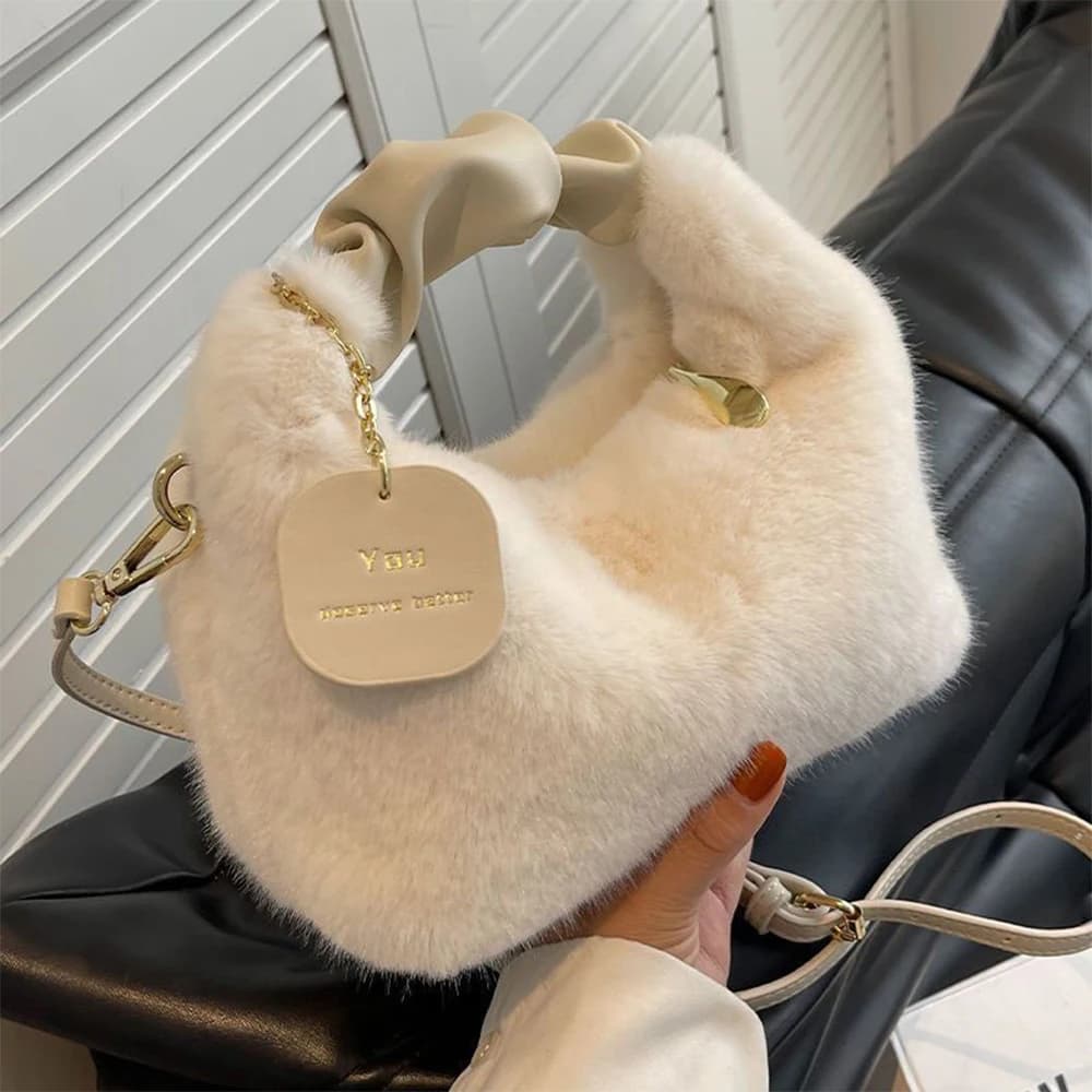 Borsa a tracolla in peluche carina alla moda per borsa da donna morbida e soffice tinta unita Borsa a tracolla in morbida peluche autunno inverno