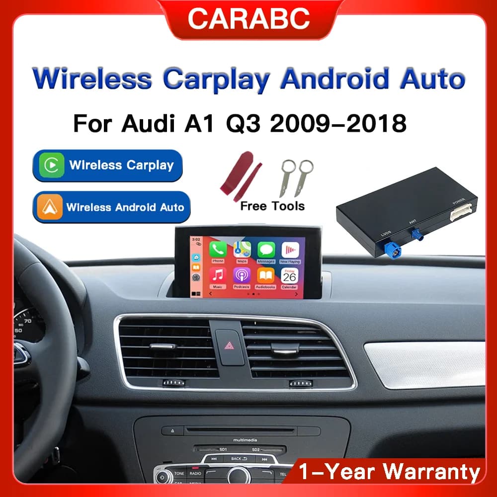Modulo CARABC Wireless Carplay per Audi A1 Q3 RMC HN+ 2009-2018, supporta Android Auto, Autolink, Airplay, telecamera posteriore e Car Play.