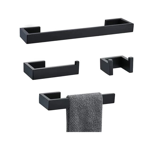 Set di Accessori Hardware Personalizzati 4 Pezzi in Acciaio Inox Portasciugamani 20 Pollici Portarotolo Carta Igienica Nero Opaco