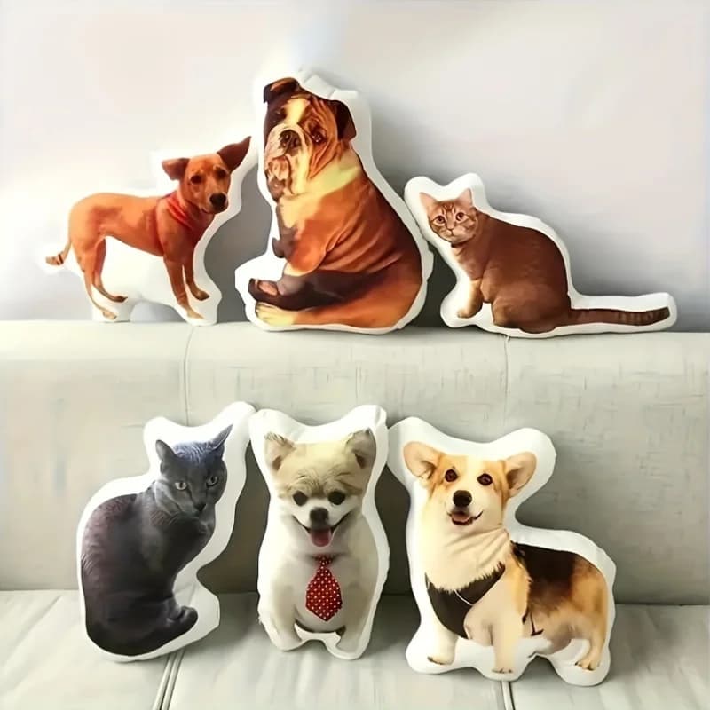 Un cuscino per animali personalizzabile con bambole di peluche personalizzate con ritratto di gatto e cane 3D, cuscini stampati fronte-retro, adatti per sof