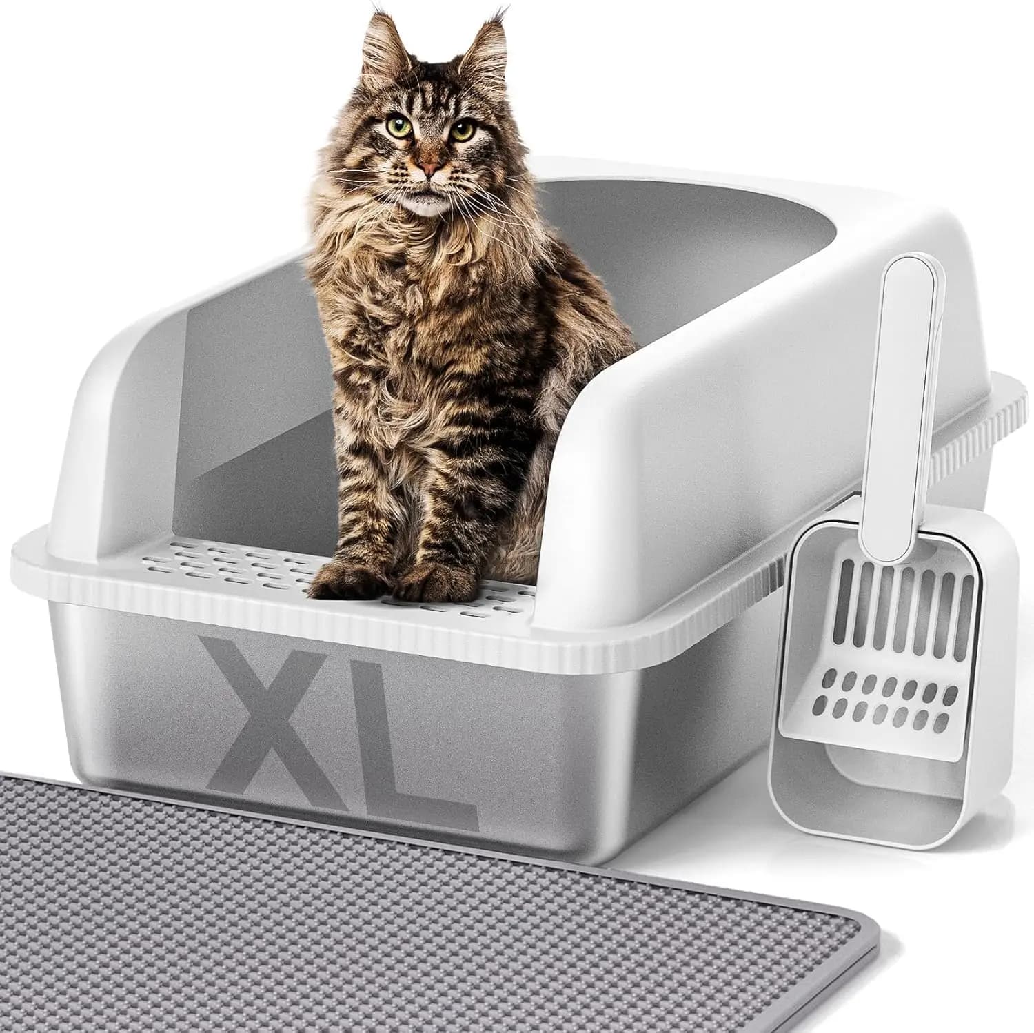 Lettiera extra large per gatti con coperchio, lato alto per gatti grandi, design anti-perdite, facile da pulire, include tappetino e paletta