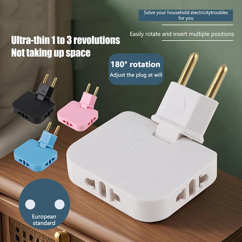 3 in 1 spina da US a UE convertitore presa girevole da 180 gradi spina di estensione europea multi-spina mini adattatore presa wireless sottile