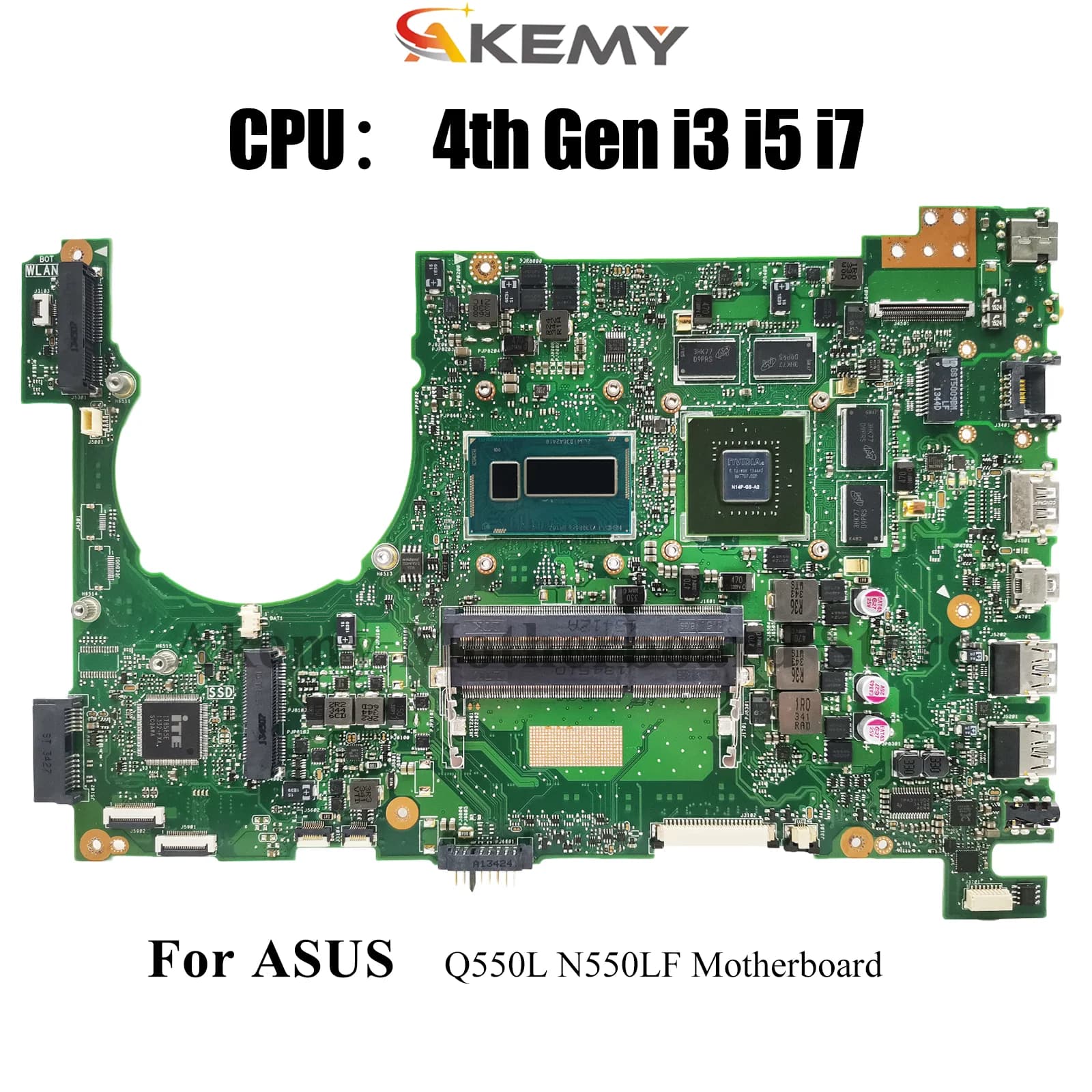 N550LF Laptop Motherboard For ASUS ROG N550L Q550L N550LF Notebook Mother Card With i3 i5 i7 CPU 100% test OK fast shipping stk