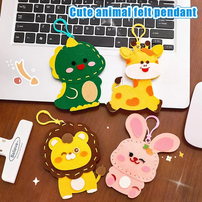 1 set regalo per festa di compleanno cartone animato animale coniglio dinosauro portachiavi non tessuto fai da te kit da cucito ornamento per premi scolastiche