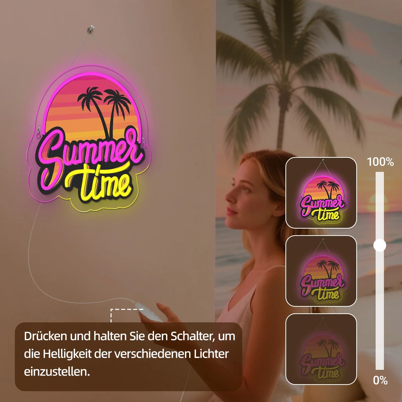 Insegna al neon Summer Time Stampa UV Decorazione a tema estivo dolce Insegne al neon a LED per Hawaii Shop Camera da letto Bar Party Home Garden