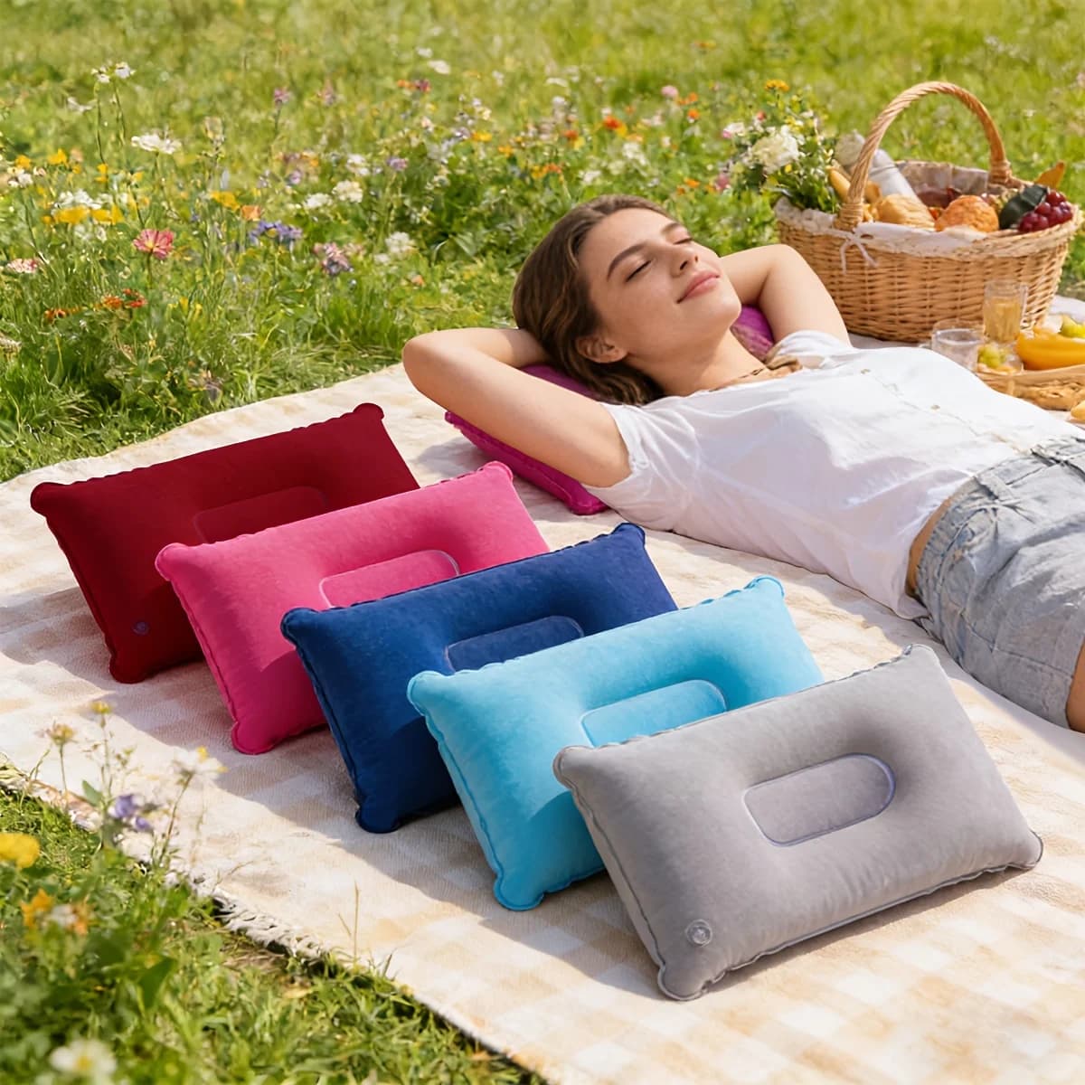 2Pcs Ultra Light Inflatable Travel Pillow Washable Air Neck Lumbar Support Cushion Portable Rest Pillow for Backpacking Camping