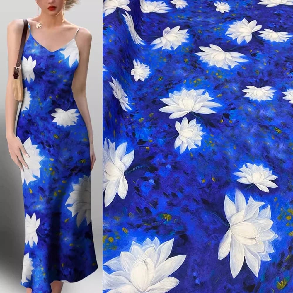 Fashion Brand Heavy Crepe Silk Fabric Step By Step Lotus Mulberry Thickened Designer Dress Shirt Sewing Handmade Clothing Fabric