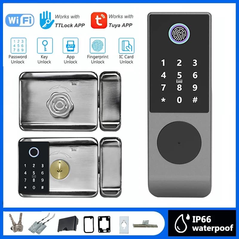 TTLock WIFI Double Side Fingerprint Lock Waterproof Outdoor Digital Passcode IC Card Keyless Tuya Smart Electronic Door Lock