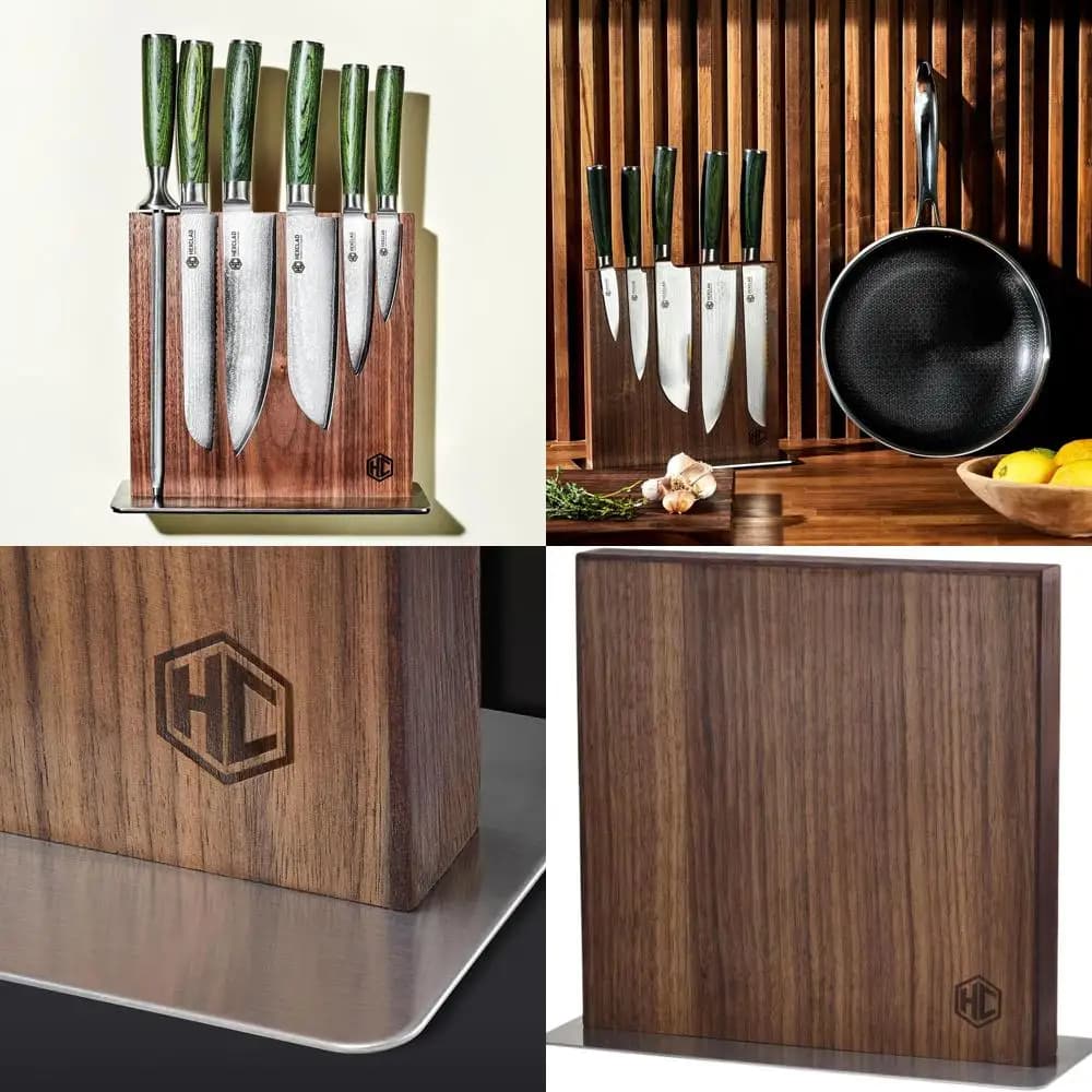 Strong magnetic walnut knife holder with powerful magnets for a versatile space to store the house and kitchen