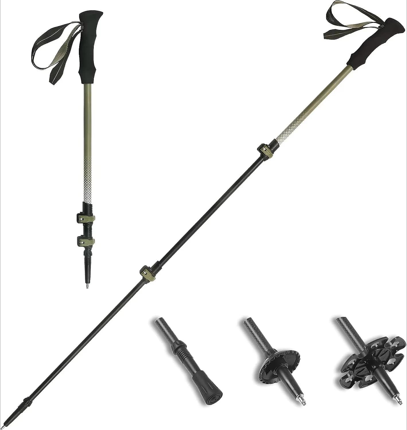 Ultralight Trekking Sticks with 3 Carbon Fiber Sections 62-135 cm Foldable Trek Stick with Quick Lock for Outdoor Adventures