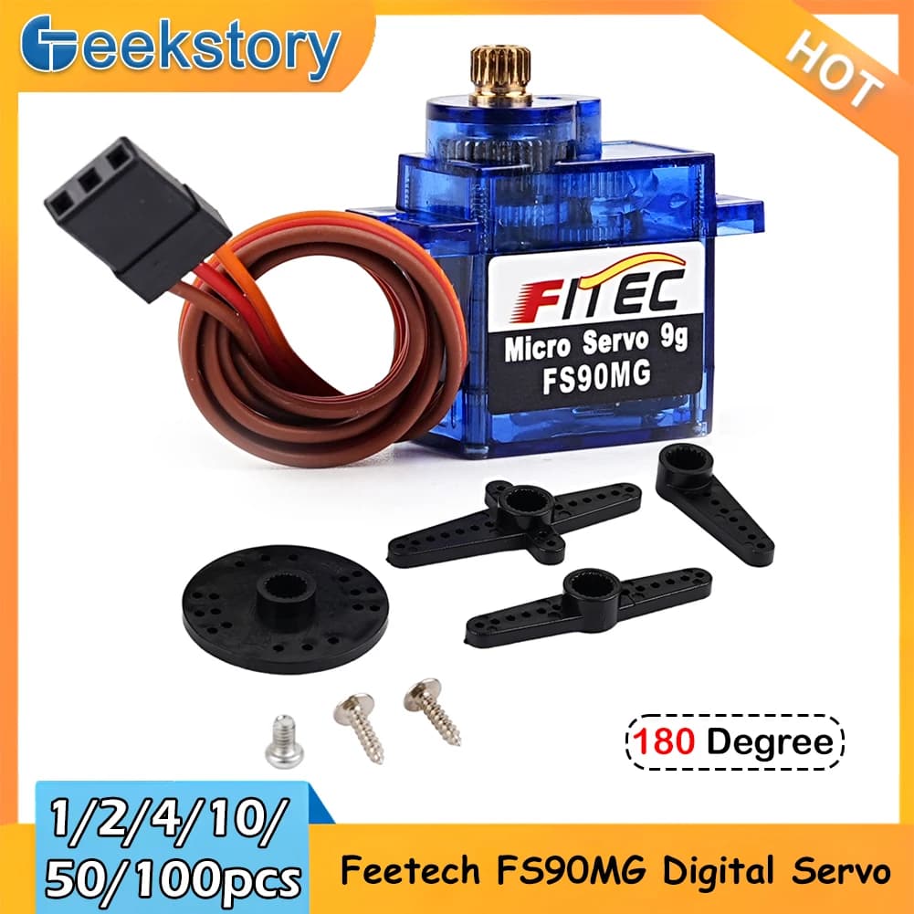 1/2/4/10/50/100 Pezzi Feetech FS90MG 2.2KG 9g Servo Digitale con Ingranaggi in Metallo Micro Servomotore 4.8-6V 180 Gradi per Aeroplano Robot Auto RC