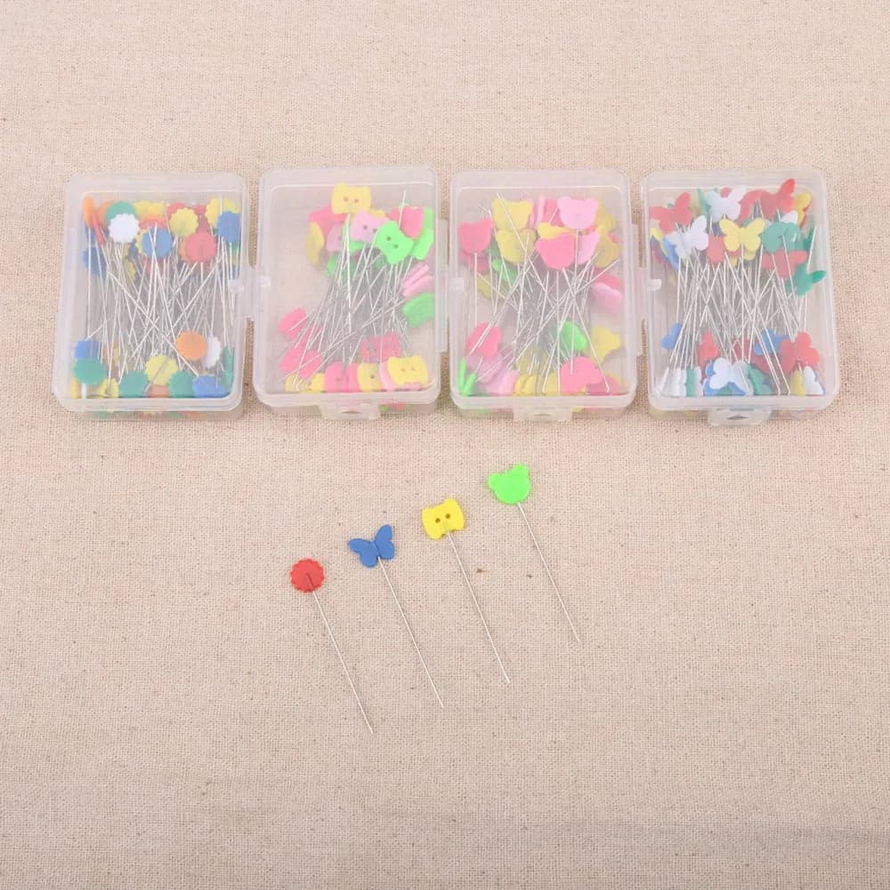 300 Pezzi di Spille per Quilting a Testa Colorata a Forma di Fiore e Farfalla, con Scatola Portaoggetti