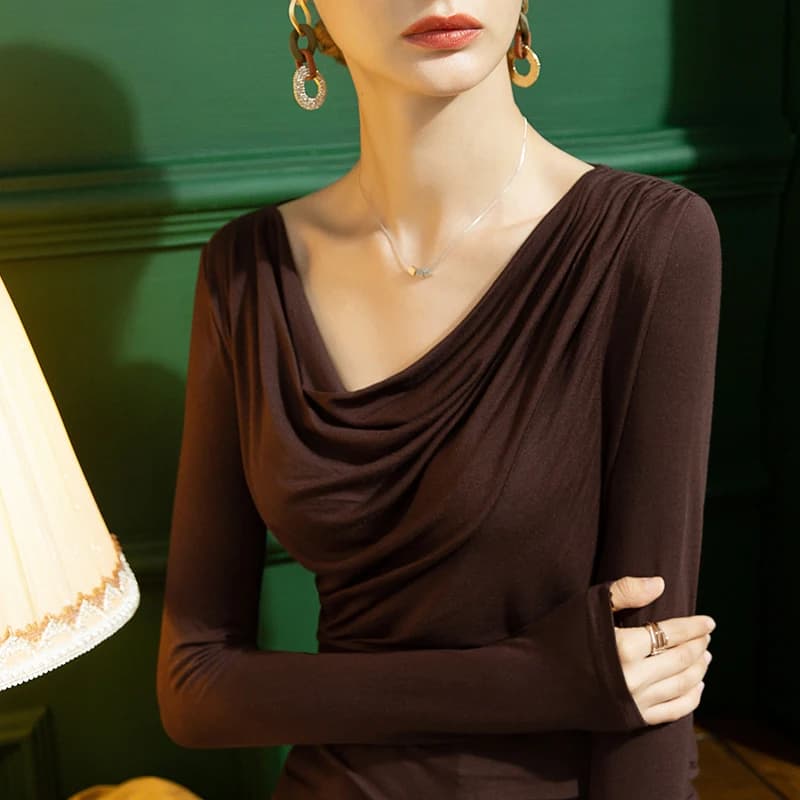 S-3XL autunno manica intera modale t-shirt ragazze Heaps collare solido morbido sottile elastico magliette top per donna